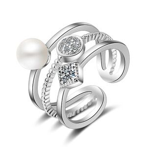 *LEXIS* Silver x Pearl Multilayer Fashion Adjustable Ring
